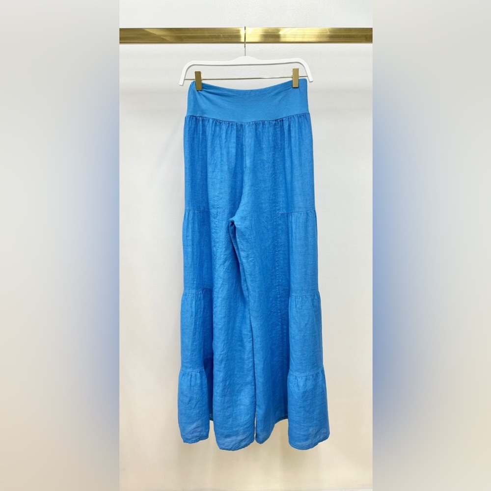 (2-36/255005-SOL-BLRE) LINEN TIERED PALAZZO PANT - Picture 3 of 3